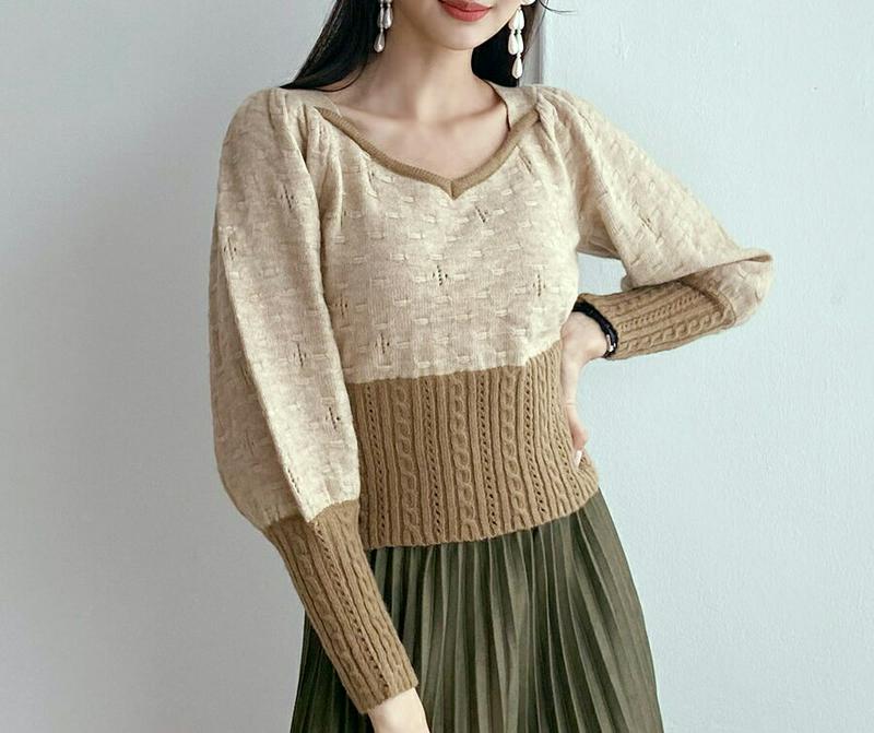 【新作10%OFF】ツイスト配色ヘムニット・全2色・b56890 レディース【tops】【韓国 ファッション トップス ニット 
