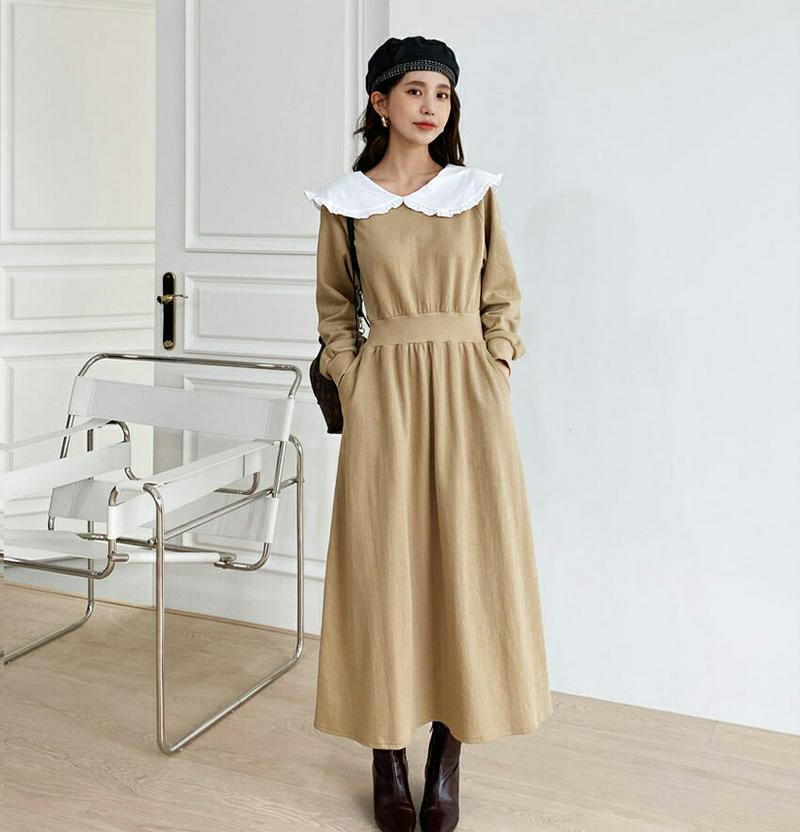 【新作10%OFF】フリルカラーワンピース・全3色・b56884 レディース【ops】【韓国 ファッション ワンピース ロングワ