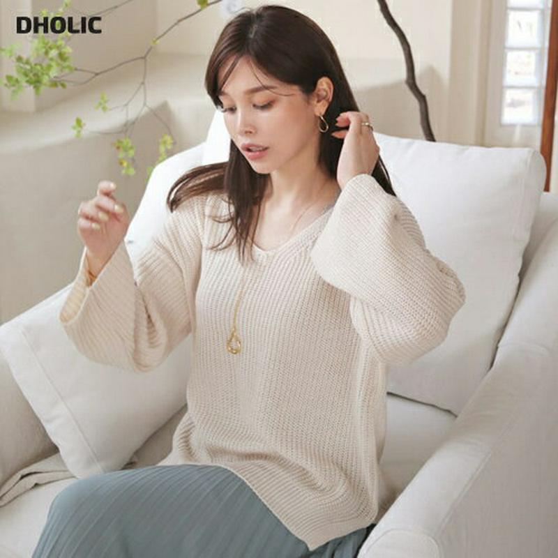 【新作10%OFF】Vネックアンバランスニット・全4色・t64193 レディース【tops】【韓国 ファッション トップス ニッ