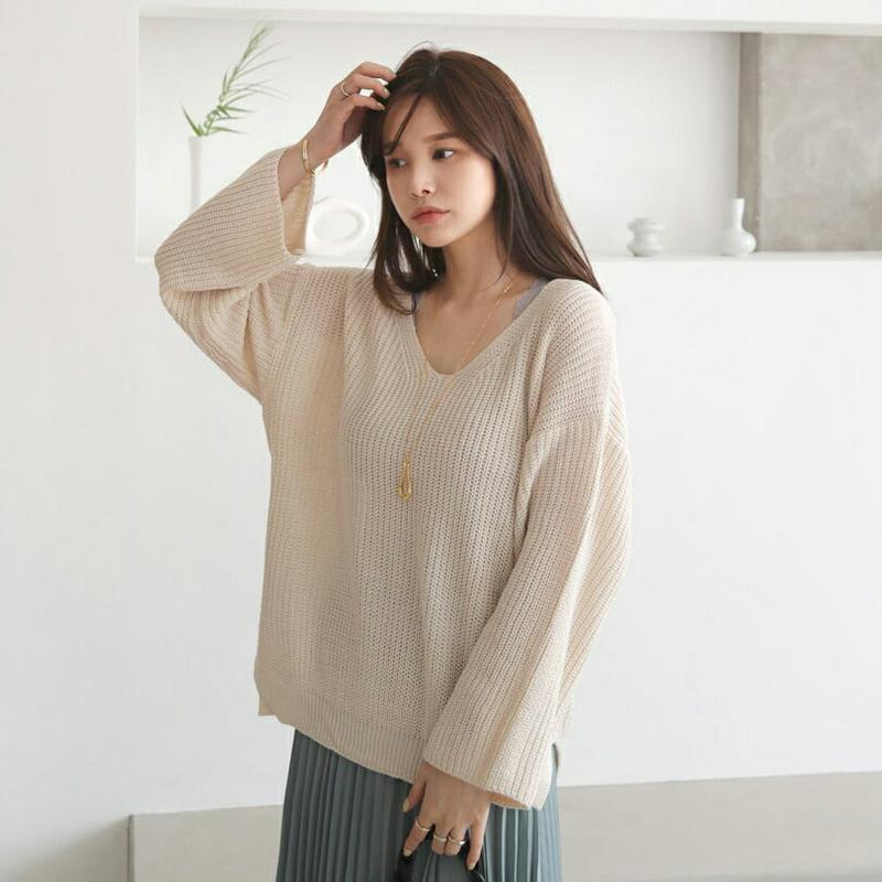 【新作10%OFF】Vネックアンバランスニット・全4色・t64193 レディース【tops】【韓国 ファッション トップス ニッ
