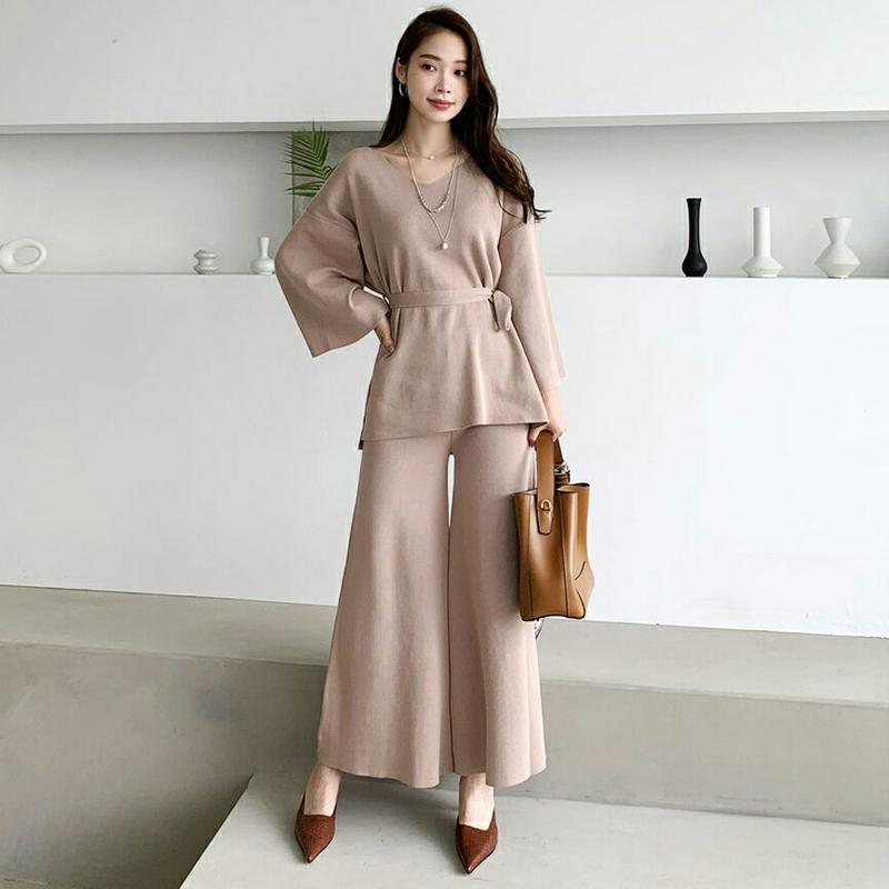 【新作10%OFF】ストラップ付Vネックニット&パンツSET・全3色・b64211 レディース【pt】【韓国 ファッション セッ