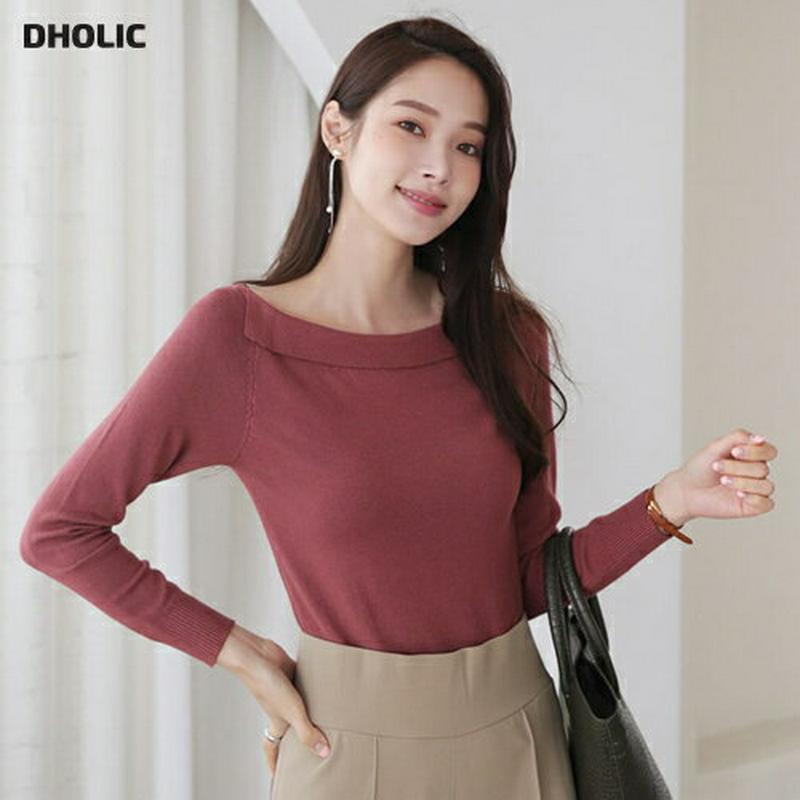 【新作10%OFF】ボートネックスリットニット・全5色・b64186 レディース【tops】【韓国 ファッション トップス ニッ