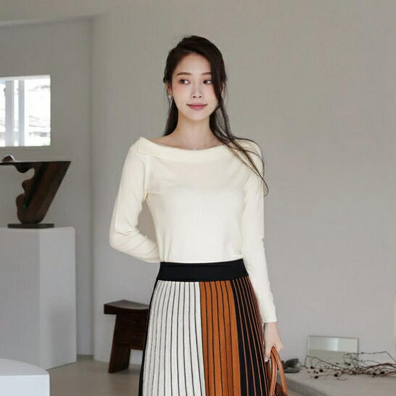 【新作10%OFF】ボートネックスリットニット・全5色・b64186 レディース【tops】【韓国 ファッション トップス ニッ