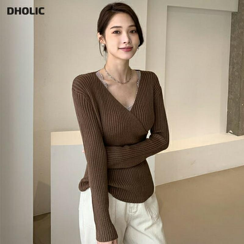 【新作10%OFF】カシュクールリブニット・全3色・b64190 レディース【tops】【韓国 ファッション トップス ニット 