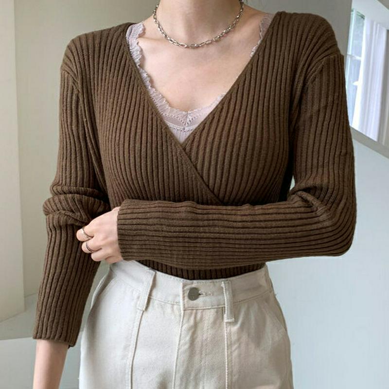 【新作10%OFF】カシュクールリブニット・全3色・b64190 レディース【tops】【韓国 ファッション トップス ニット 
