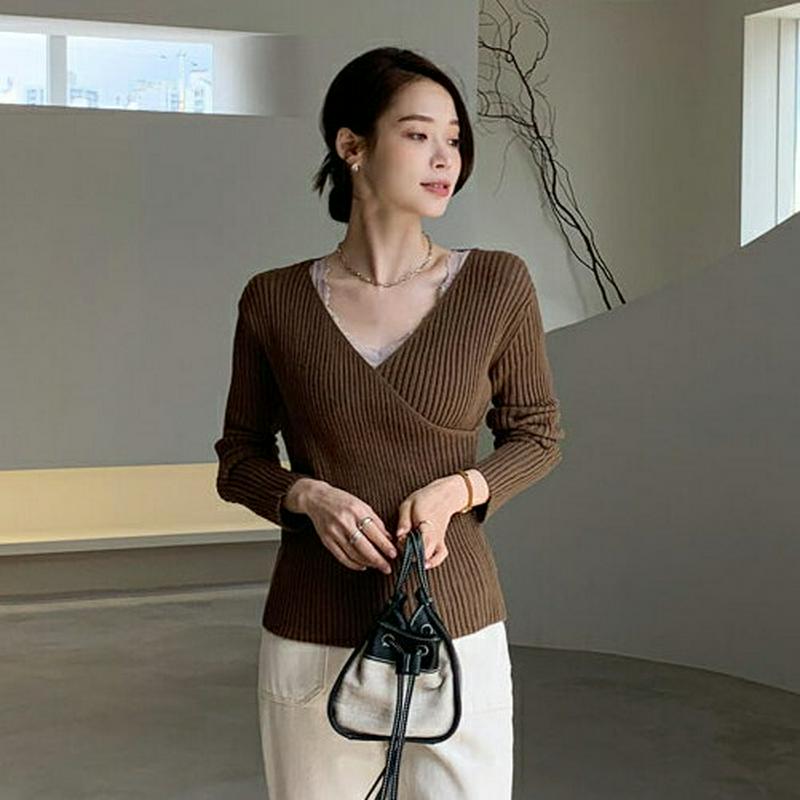 【新作10%OFF】カシュクールリブニット・全3色・b64190 レディース【tops】【韓国 ファッション トップス ニット 