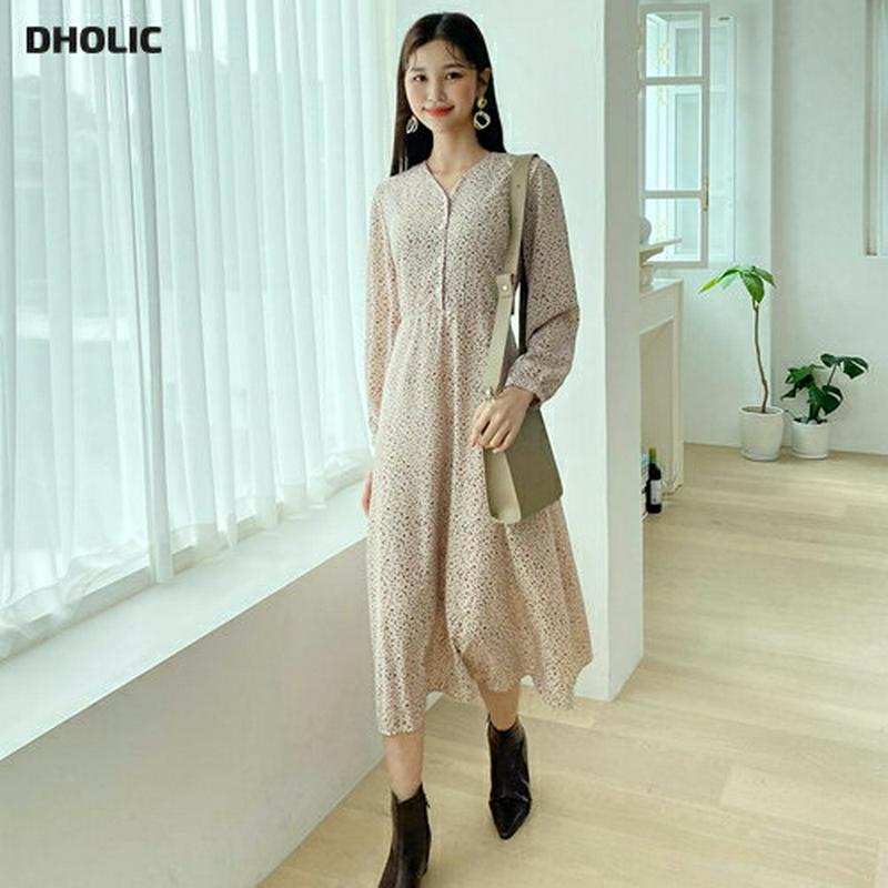 【新作10%OFF】リボンVネックドットワンピース・全2色・e56874 レディース【ops】【韓国 ファッション ワンピース 