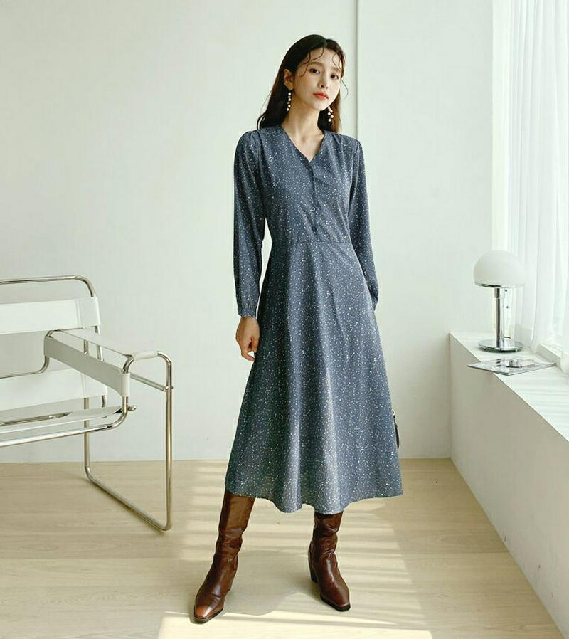 【新作10%OFF】リボンVネックドットワンピース・全2色・e56874 レディース【ops】【韓国 ファッション ワンピース 