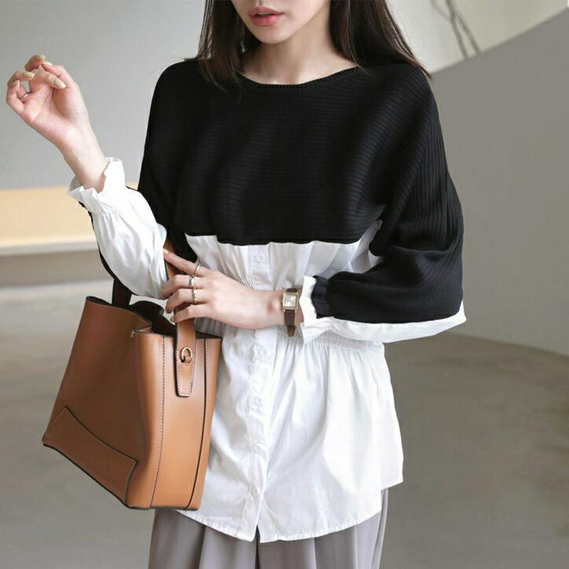【新作10%OFF】コントラストボタンニット・全2色・b64203 レディース【tops】【韓国 ファッション トップス ニット