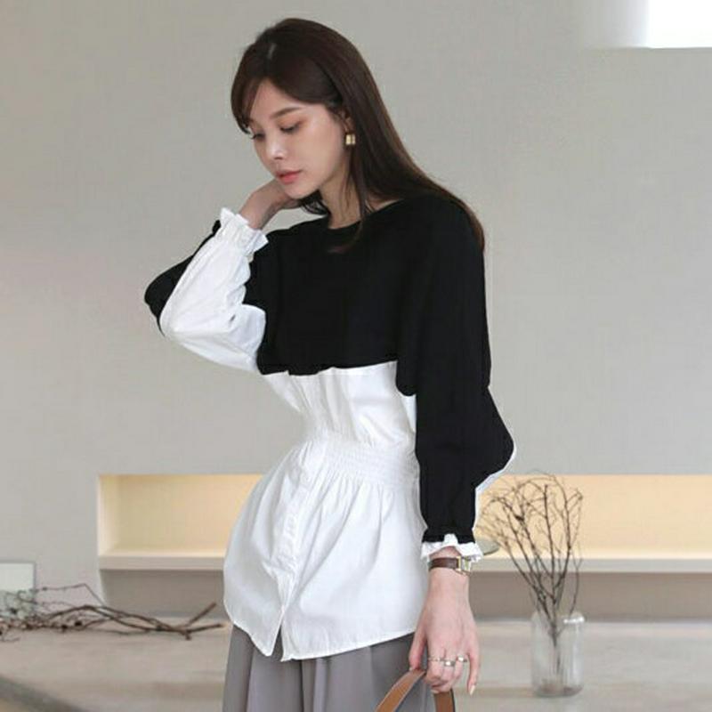 【新作10%OFF】コントラストボタンニット・全2色・b64203 レディース【tops】【韓国 ファッション トップス ニット