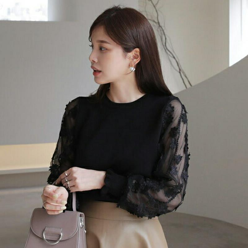 【新作10%OFF】フラワーシアースリーブニット・全4色・b64189 レディース【tops】【韓国 ファッション トップス ニ