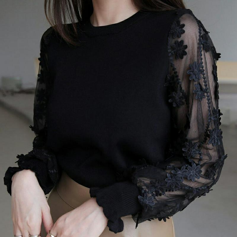 【新作10%OFF】フラワーシアースリーブニット・全4色・b64189 レディース【tops】【韓国 ファッション トップス ニ