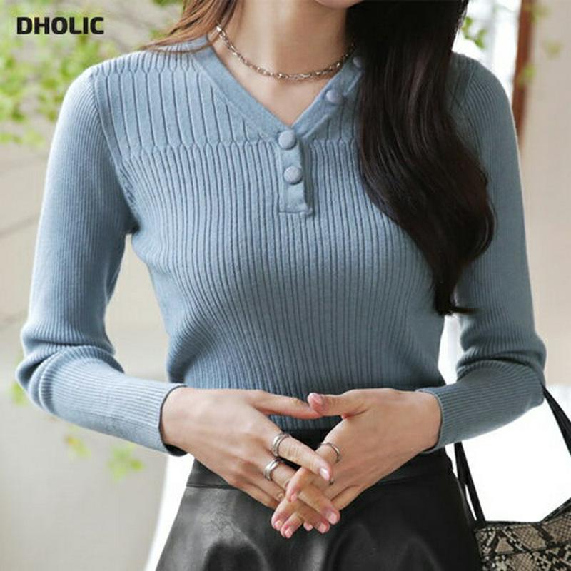 【新作10%OFF】リブくるみボタンニット・全4色・b64191 レディース【tops】【韓国 ファッション トップス ニット 