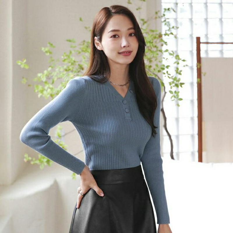 【新作10%OFF】リブくるみボタンニット・全4色・b64191 レディース【tops】【韓国 ファッション トップス ニット 