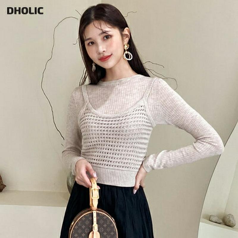 【全品10%OFF】シアースリーブレス&ニットSET・全3色・e56879 レディース【tops】【韓国 ファッション トップス ニット ニットトップス スリーブレス セット セット商品 シアー パンチング 透け感 クロップド丈 ラウンドネック 長袖 スリム リブ シンプル 秋】