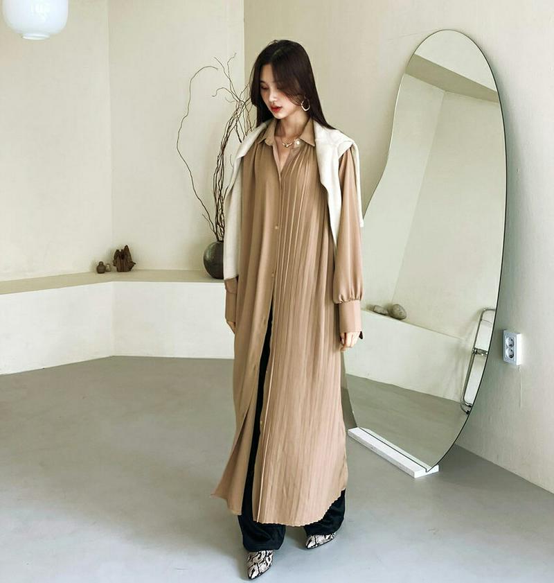 【新作10%OFF】ハーフプリーツカラーワンピース・全3色・b56880 レディース【ops】【韓国 ファッション ワンピース 