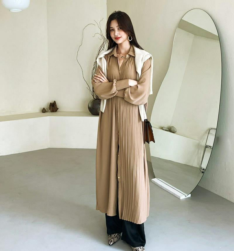 【新作10%OFF】ハーフプリーツカラーワンピース・全3色・b56880 レディース【ops】【韓国 ファッション ワンピース 