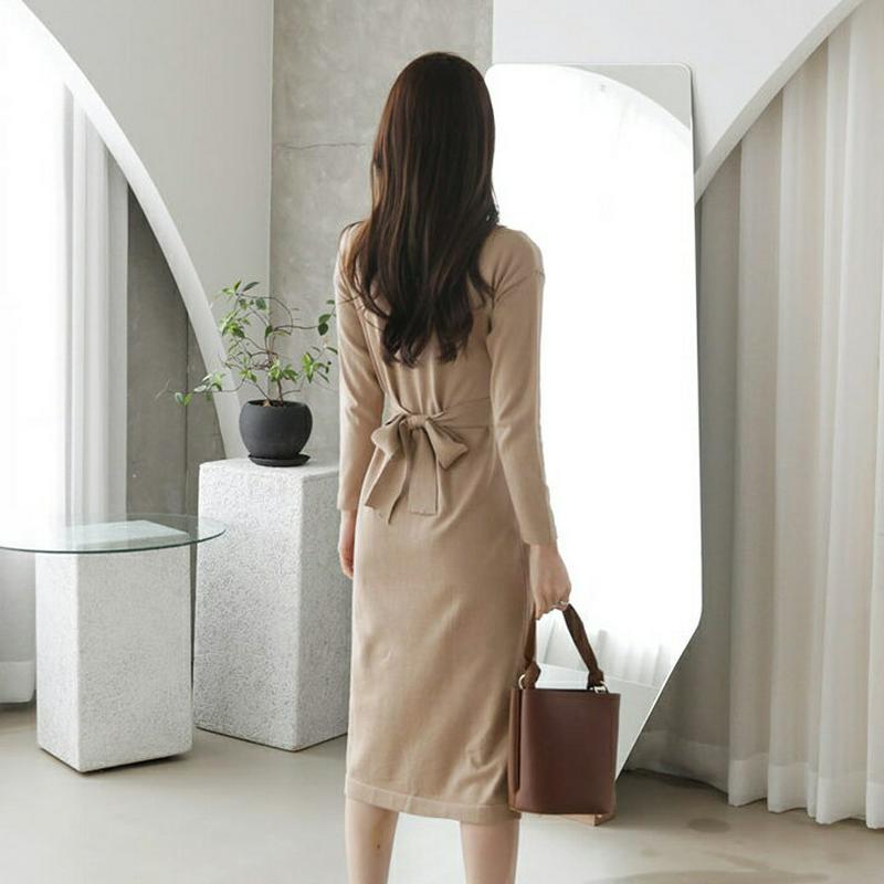 【新作10%OFF】ウエストタイニットワンピース・全2色・b64207 レディース【ops】【韓国 ファッション ワンピース ミ