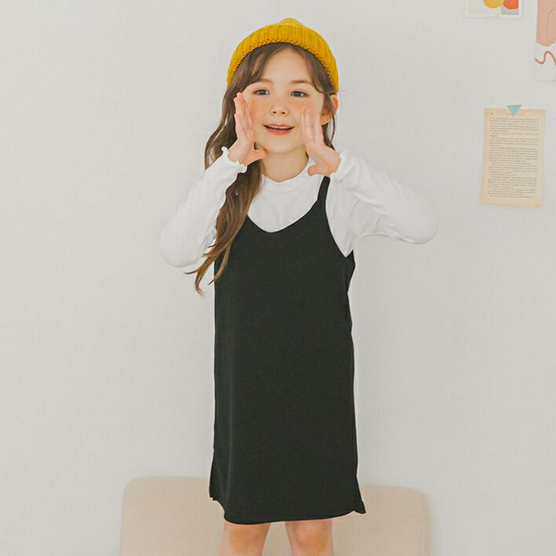 リブスリーブレスワンピース・p005770 キッズ【3~8才】【ops】【ワンピース ミディ丈 ミディワンピース スリーブレス ノースリーブ リブ 単色 無地 シンプル カジュアル 春 秋 女の子 韓国 韓国子供服 子供 こども 子供服 こども服】【KIDS】