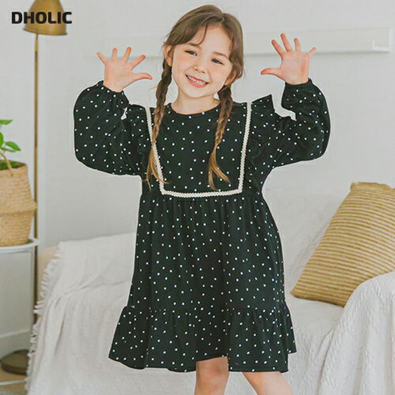 【新作10%OFF】スクエアレースラインドットワンピース・p006022 キッズ【3~8才】【ops】【ワンピース ミディ丈 ミ