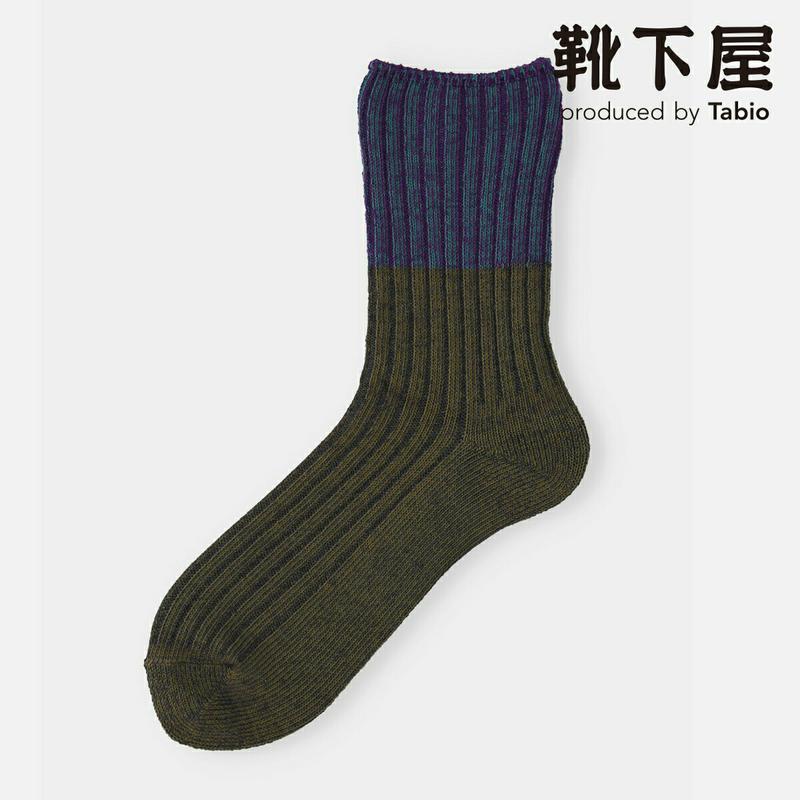 【あす楽】【靴下屋】 ヴィンテージ調バイカラーリブソックス / 靴下 タビオ Tabio くつ下 クルー レディース 日本製