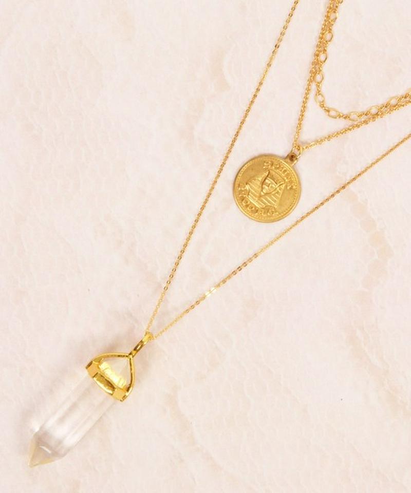 【こなれ感レイヤード】クリスタルバー×コインネックレス(1点もの)