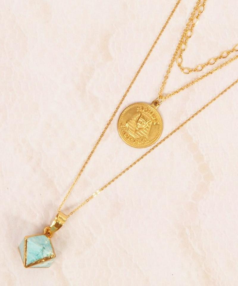 【こなれ感レイヤード】ターコイズゴールド×コインネックレス(1点もの)