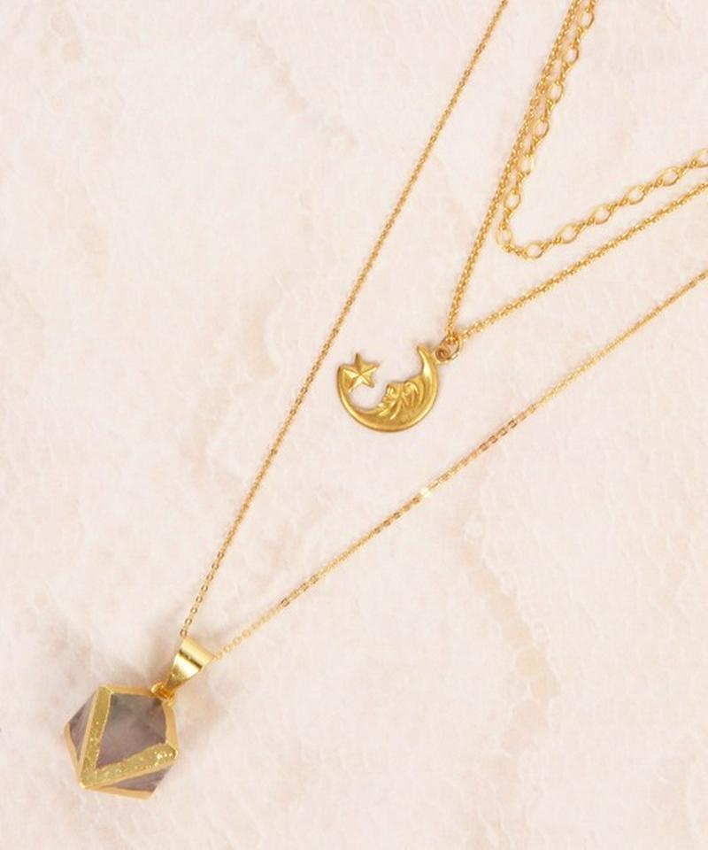【こなれ感レイヤード】フローライトゴールド×ムーンネックレス(1点もの)