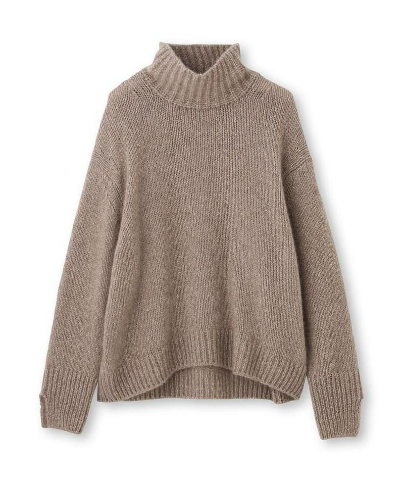 カシミヤスラブハイネックニット