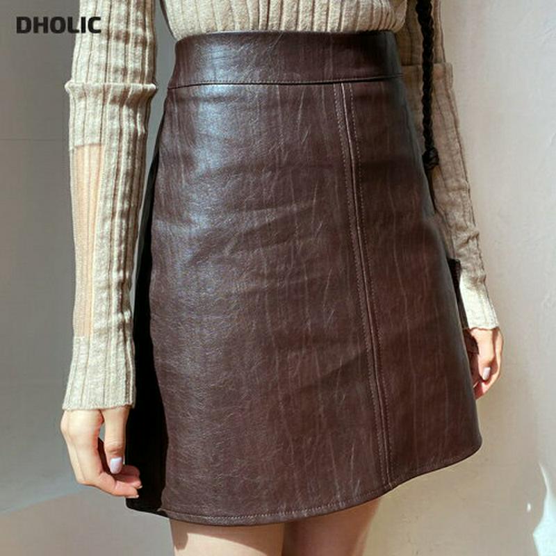 レザー調ミニスカート・全4色・b55843 レディース【sk】【韓国 ファッション ボトムス スカート ミニ丈 Aライン Aラインスカート ミニスカート レザー調 レザー レザースカート ステッチ シンプル シック 単色 無地 大人 秋 冬】