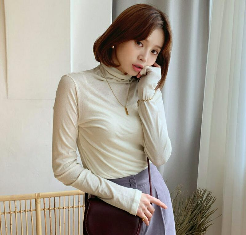 【新作10%OFF】ハイネックスリムTシャツ・全6色・t55907 レディース【tops】【韓国 ファッション トップス Tシャ