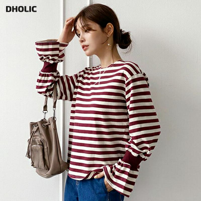 【新作10%OFF】ボーダーベルスリーブTシャツ・全3色・t64160 レディース【tops】【韓国 ファッション トップス T