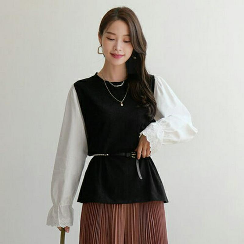 【新作10%OFF】スリーブコントラストTシャツ・全3色・b64165 レディース【tops】【韓国 ファッション トップス T