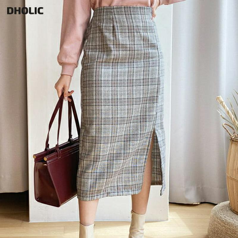 【新作10%OFF】スリットHラインチェックスカート・全2色・t55846 レディース【sk】【韓国 ファッション ボトムス ス