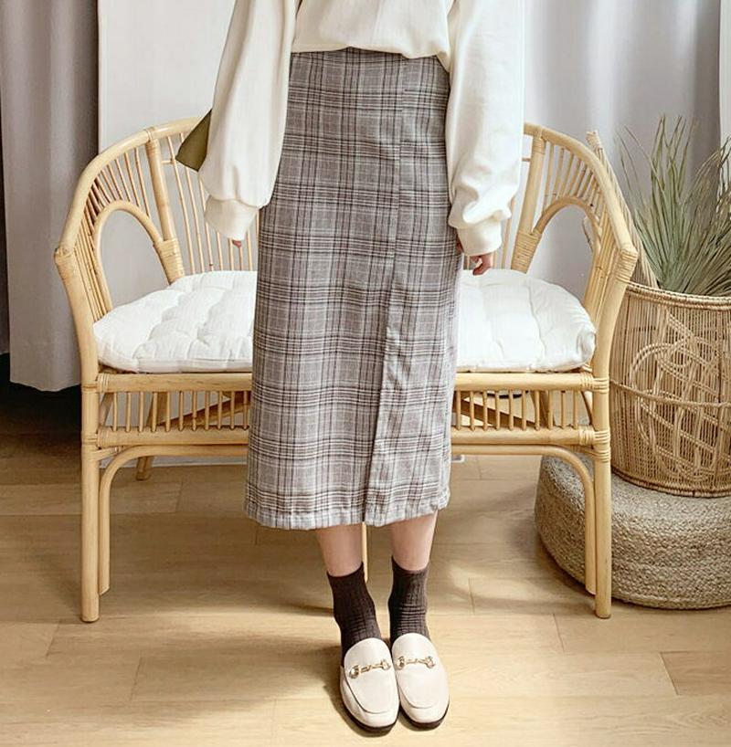 【新作10%OFF】スリットHラインチェックスカート・全2色・t55846 レディース【sk】【韓国 ファッション ボトムス ス