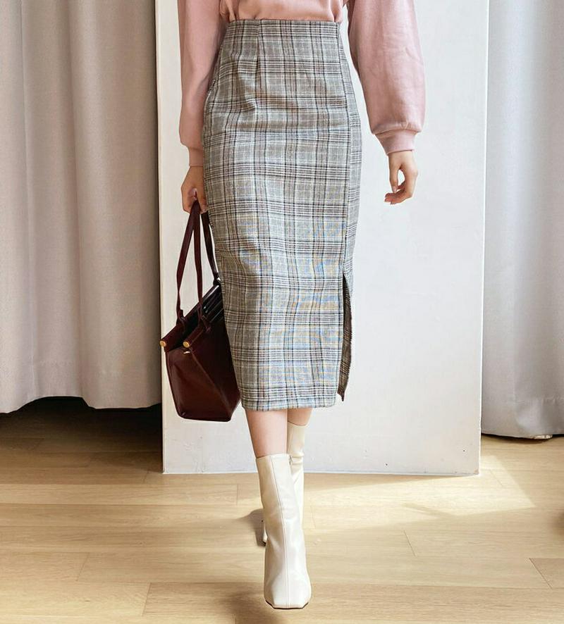 【新作10%OFF】スリットHラインチェックスカート・全2色・t55846 レディース【sk】【韓国 ファッション ボトムス ス