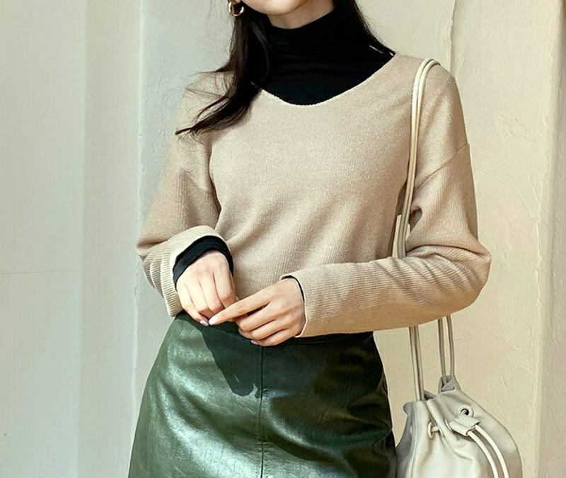 【新作10%OFF】UネックリブTシャツ・全4色・b55825 レディース【tops】【韓国 ファッション トップス Tシャツ 