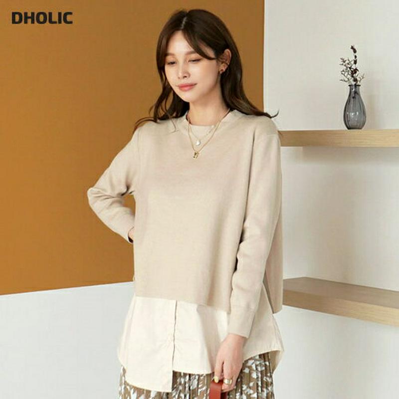 【新作10%OFF】シャツレイヤードニット・全3色・b64147 レディース【tops】【韓国 ファッション トップス ニット 