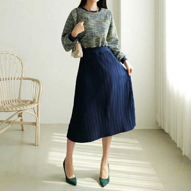 【新作10%OFF】ツイードプリーツワンピース・全3色・b64162 レディース【ops】【韓国 ファッション ワンピース ロン