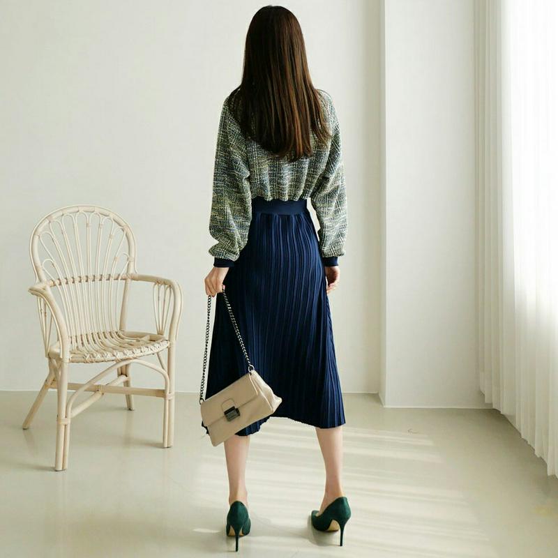 【新作10%OFF】ツイードプリーツワンピース・全3色・b64162 レディース【ops】【韓国 ファッション ワンピース ロン