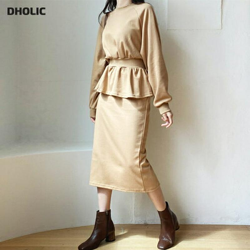 【新作10%OFF】ペプラムスウェット&スカートSET・全3色・b55834 レディース【sk】【韓国 ファッション ボトムス 