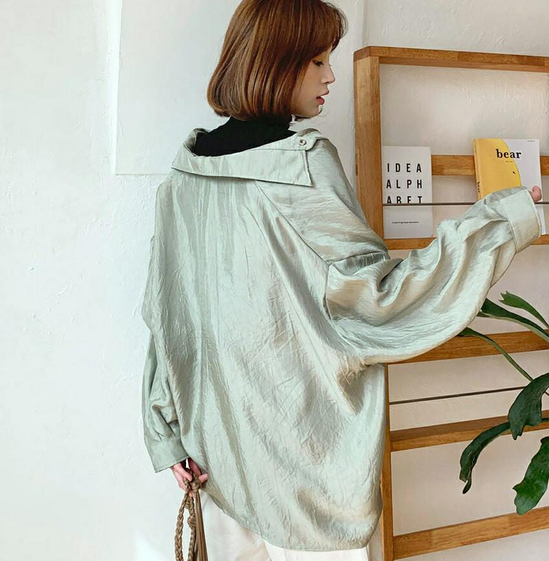 【新作10%OFF】サテンポケットシャツ・全3色・t55862 レディース【bl】【韓国 ファッション トップス シャツ ロング