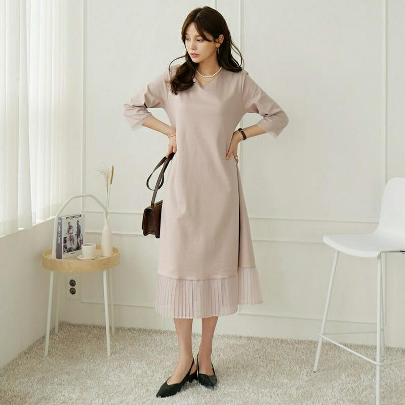 【新作10%OFF】シフォンプリーツヘムワンピース・全2色・b64149 レディース【ops】【韓国 ファッション ワンピース 