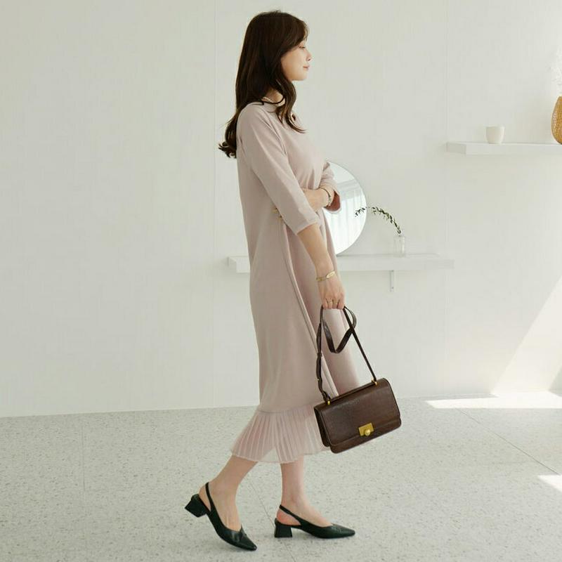 【新作10%OFF】シフォンプリーツヘムワンピース・全2色・b64149 レディース【ops】【韓国 ファッション ワンピース 