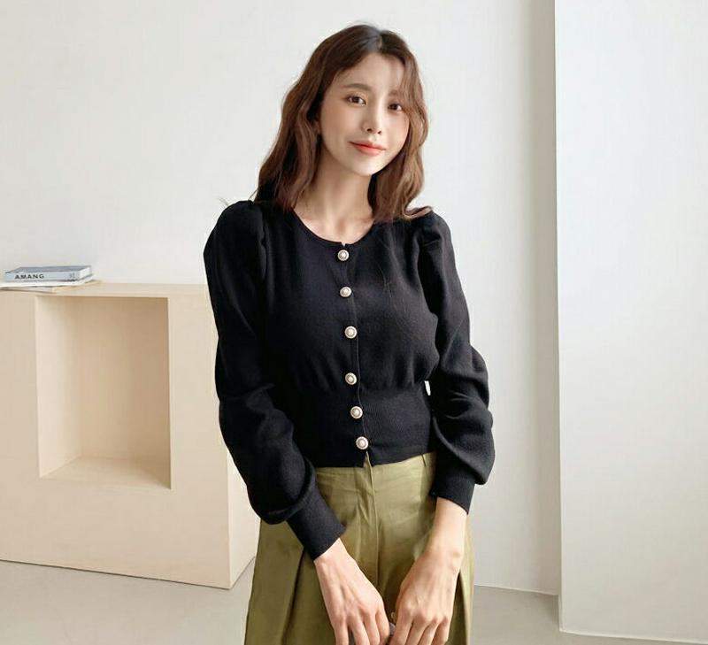 【新作10%OFF】パフパールボタンニット・全3色・b60936 レディース【tops】【韓国 ファッション トップス ニット 