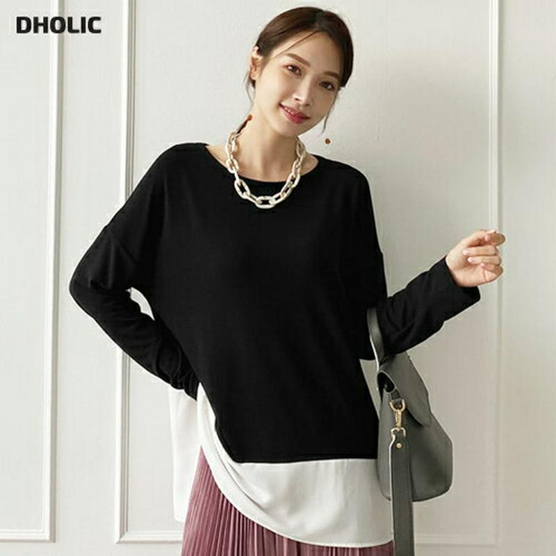 【新作10%OFF】配色へムスリットTシャツ・全3色・t64150 レディース【tops】【韓国 ファッション トップス Tシャ