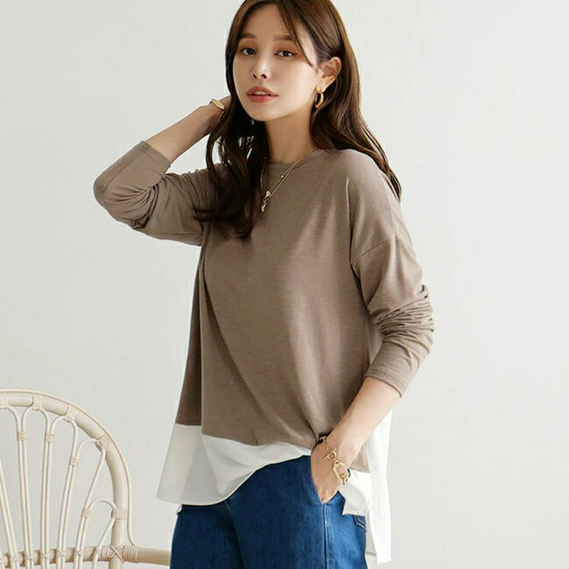 【新作10%OFF】配色へムスリットTシャツ・全3色・t64150 レディース【tops】【韓国 ファッション トップス Tシャ