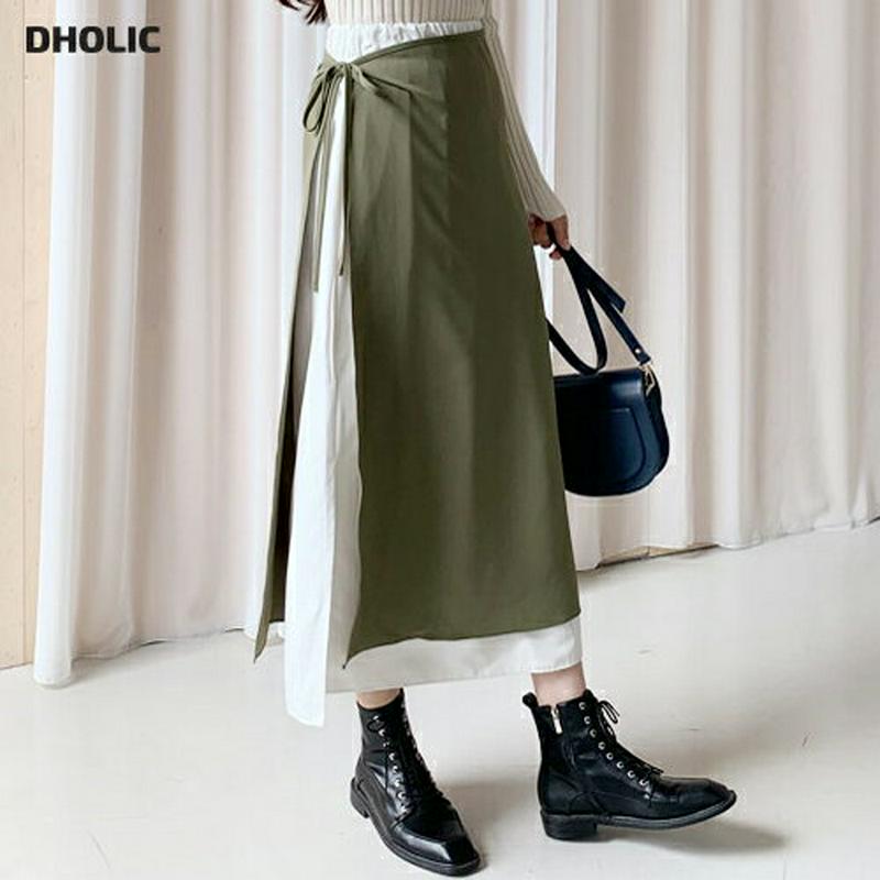 【新作10%OFF】バイカラーラップスカート・全3色・t60931 レディース【sk】【韓国 ファッション ボトムス スカート 