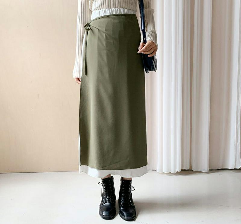 【新作10%OFF】バイカラーラップスカート・全3色・t60931 レディース【sk】【韓国 ファッション ボトムス スカート 