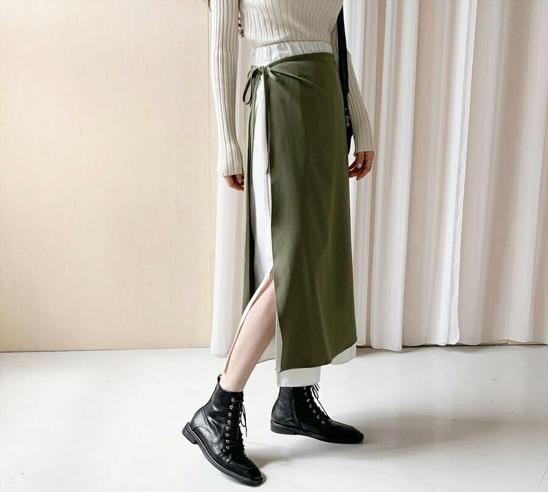 【新作10%OFF】バイカラーラップスカート・全3色・t60931 レディース【sk】【韓国 ファッション ボトムス スカート 